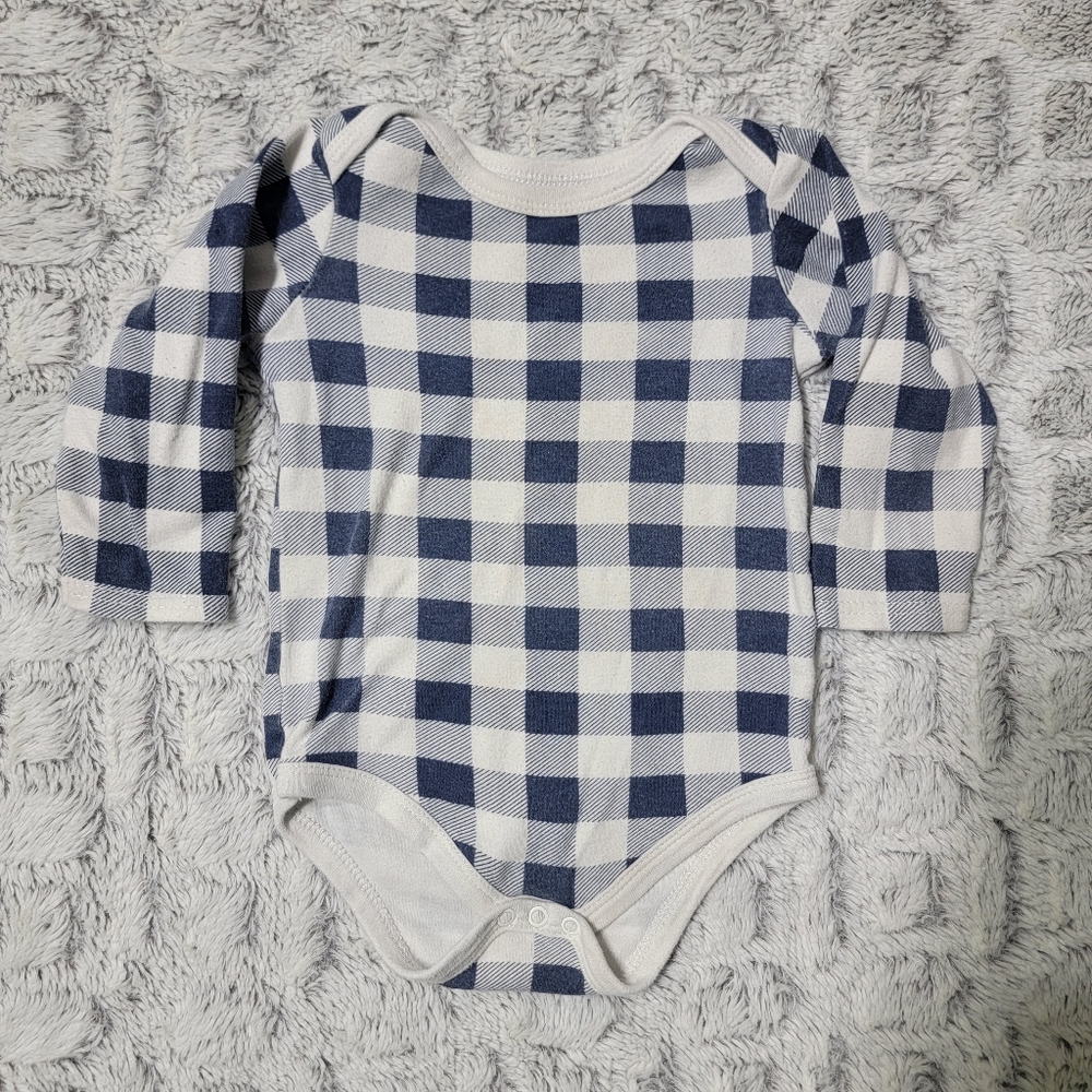 3 For $12 Hudson Baby HB Plaid Onsie - Long Sleeve - Blue and White - 9-12M